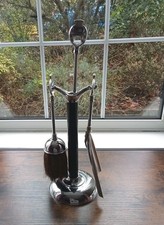 Vintage Fireside Companion Set With Thistle Design, Stand,Brush,Poker & Shovel