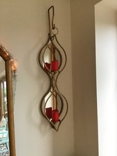 Double Mirrored Hanging Candleholder Sconce Gold-Painted Metal Finish 86cm Tall