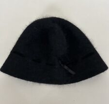 Angora Black Wool Blend Cloche  Bucket Hat Velvet Bow Detail Jasper Conran