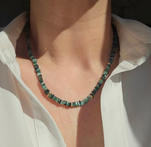 Raw emerald beaded necklace - emerald,