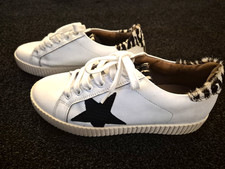Ladies M&S White Leather Lace Up Trainers UK 4.5 EU 37.5 faux animal fur detail