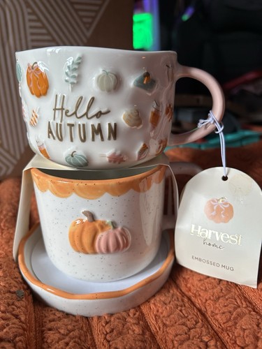 Pumpkin tea cups embossed - tea,