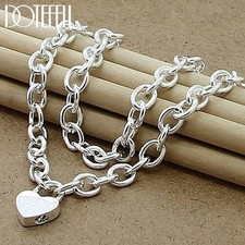 925 Sterling Silver Heart Lock Pendant Necklace 18 Inch Chain For Women