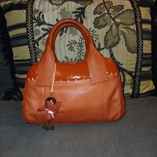 VINTAGE RADLEY RUSSET UNUSUAL PATENT/PEBBLED LEATHER MINI TOTE BAG 9.5X6.5X3.5"