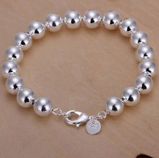 925 Sterling Silver 8mm Beaded Bracelet Ball Bead Bangle Bracelet Free Gift Bag