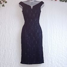 Gorgeous Navy Lace Sequin Bardot Bodycon Wiggle Party Dress Size 12.
