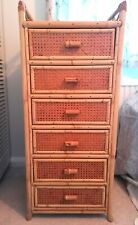 Vintage Late 1970s Wicker Rattan Bamboo Cane Chest of Drawers Tallboy Angraves