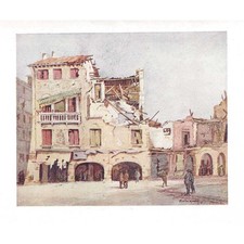 WW1 Bombed Houses in Piazza S. Leonardo Treviso, Italy - Vintage Print 1920