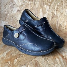 Clarks Un Loop Black Leather Slip On Shoes Flats Comfort Nurses - Womens UK 6 D