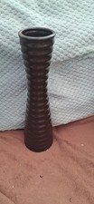 Tall brown vase ribbed - tall,