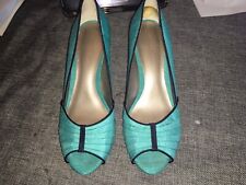 JACQUES VERT BLUE LADIES PEEP TOE HIGH HEEL SHOES 6.5 WEDDING WORN ONCE