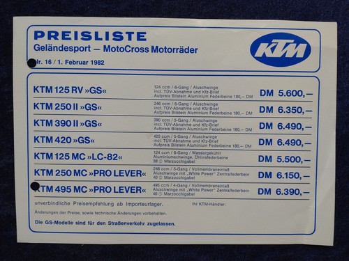 Ktm price list - price, 2.1982