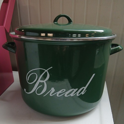 Vintage enamel bread bin - vintage, green