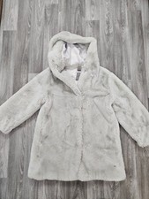 Girls Monnalisa Grey Hooded Fur Coat With Hidden Pockets Aged 10 RRP £276