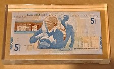 Jack Nicklaus Commemorative £5 Notes encased / paperweight.