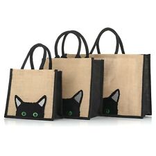 Jute Hessian Black Trim Shopping Bag Shoppers - Peekaboo Cat Design - 3 Sizes