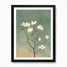 Dogwood Tree Minimal Japandi Illust Framed Wall Art Poster Canvas Print Picture