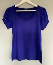 Red Herring Blue T-Shirt with Puffed Sequin Sleeves UK 10 Party Occasion