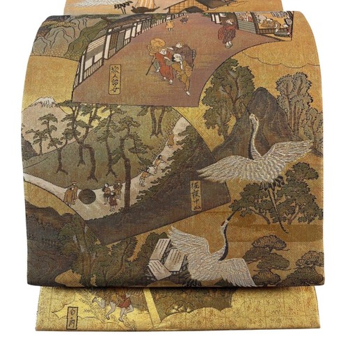 Obi silk gold - silk, crane
