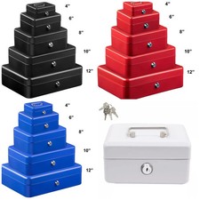 Metal Cash Box Money Bank Deposit Steel Tin Security Safe Petty Key Lockable
