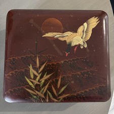 Japanese Red Lacquer Antique Desktop Storage Box 20cm X 17cm