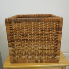 Vintage Rattan Woven Wicker storage basket Lamp Shade bin planter Square Boho