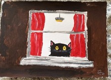 An Original Cat Acrylic A3 Paper Painting Signed by Artist