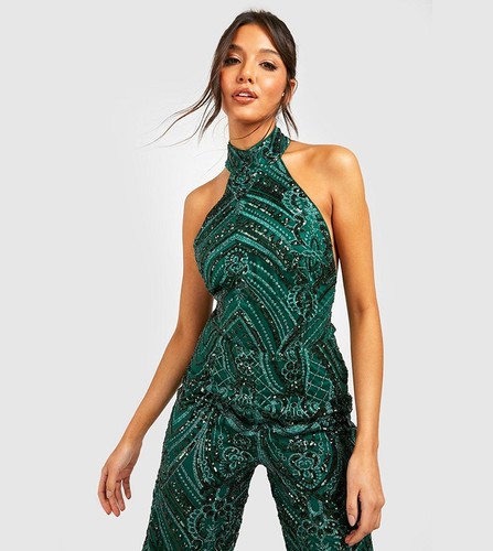 Boohoo emerald green demask - green,
