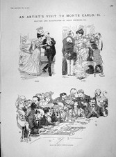 Old Antique Print 1905 Monte Carlo France Casino Gambling Roulette Table 20th