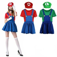 Women Adult Super Mario and Luigi Fancy Dress Plumber Bros Halloween Costume