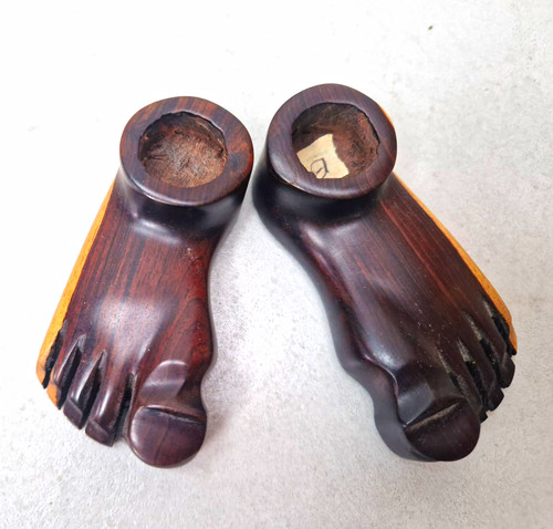 Pair carved wooden foot - carved, tea