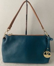 Valentina Italy Handbag Shoulder Bag Triple Entry Teal Blue