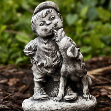 Boy with dog statue Garden concrete sculpture Home stone decor Outdoor ornament