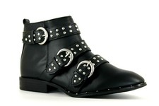 Boohoo Alice Womens UK 6 EU 39 Black Pin Stud Strap Low Heel Zip Up Ankle Boots