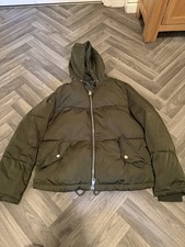 Topshop Mid Length Hooded Puffer Jacket Khaki / Olive Green Size UK8