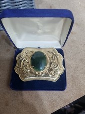 Vintage Cowboy Belt Buckle Green Stone