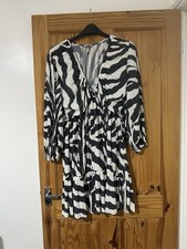 H&M Pleated Zebra Print Mini Dress - V-Neck - Size XL