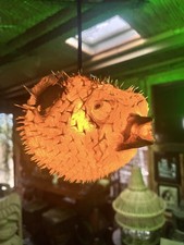 NEW 10” Puffer Fish Lamp w/ Yellow LED Tiki bar Smokin Tikis Oceanic 1S