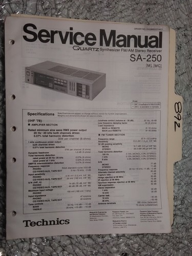 Technics 250 service manual - sa-250,