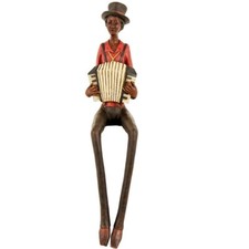 Brown & Red Resin Sitting Jazz Squeeze Box Musician Sculpture Figurine 40cm