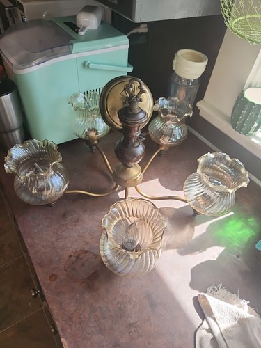 Brass and wood chandalier - wood,