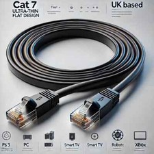 Cat7 Ethernet Cable 1m,2m,10m Flat RJ45 LAN Network Patch Lead High Speed black
