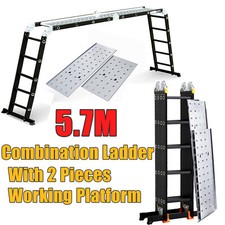 14 IN 1 Combination Ladder 5.7M Aluminium Foldable w/2 Scaffold Working Platform