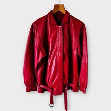 Vintage 80s Leather Jacket Size 10 Red Wallace Sacks Zip Collar  Belt Oversized