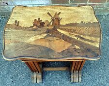 Emile Gallé Art Nouveau antique walnut oak nest of 4 marquetry side lamp tables