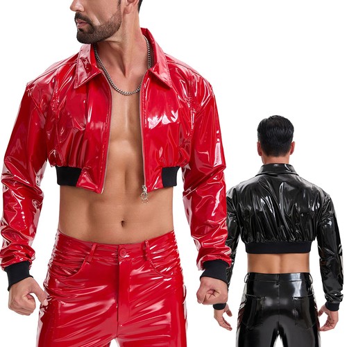 Men zipper pvc leather - zipper, short