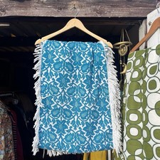 Vintage Tapestry Bed Throw Floral 70s 60s mid century turquoise white 