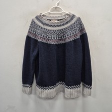 Barbour Fairled Fair Isle Knit Wool Navy Grey Sweater Jumper Size Uk 18 Womens