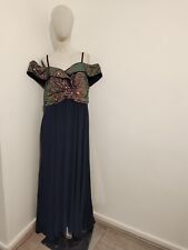 RRP £51.99 Plus Size cold shoulder sequin insert chiffon bridesmaid dress Navy