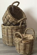 Round Rattan Log / Storage / Kindling Baskets, Excellent Quality, Hessian Lined